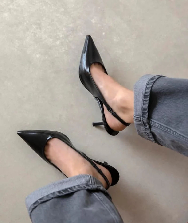 Reya Kadın Kırışık Deri Topuklu Ayakkabı Siyah