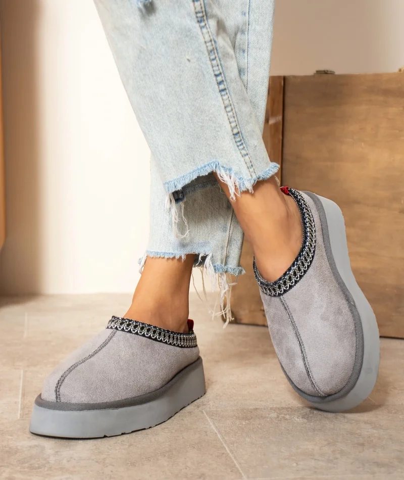 Tazzy Classic Süet Tüylü Kadın Bot - Gri