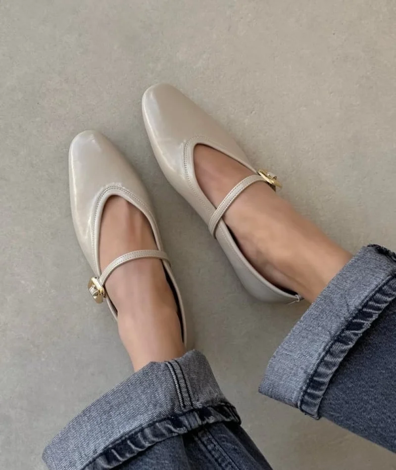 Tony Kadın Kırışık Deri Babet Bej