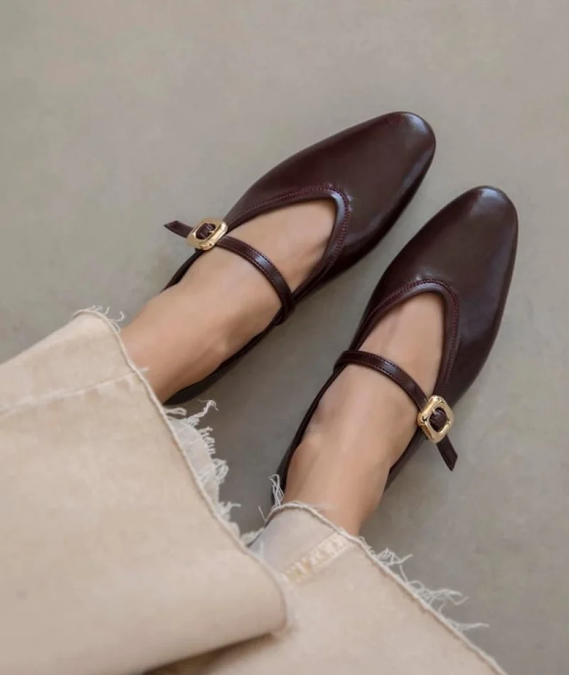 Tony Kadın Kırışık Deri Babet Bordo