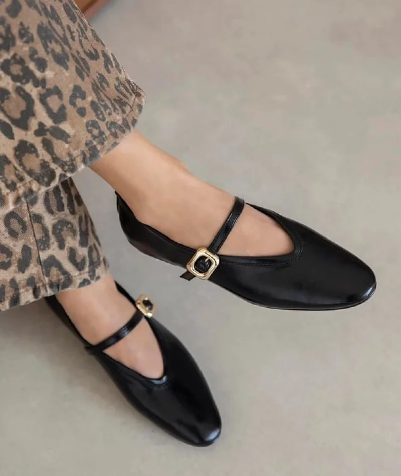 Tony Kadın Kırışık Deri Babet Siyah