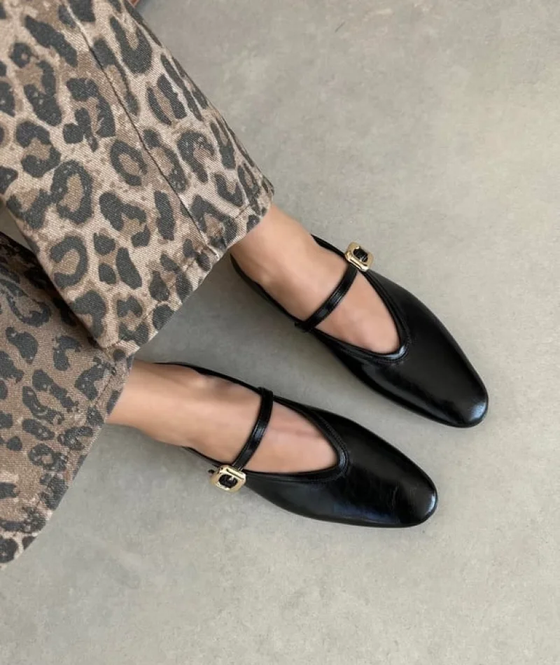 Tony Kadın Kırışık Deri Babet Siyah