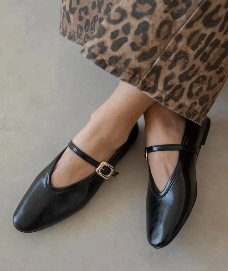 Tony Kadın Kırışık Deri Babet Siyah