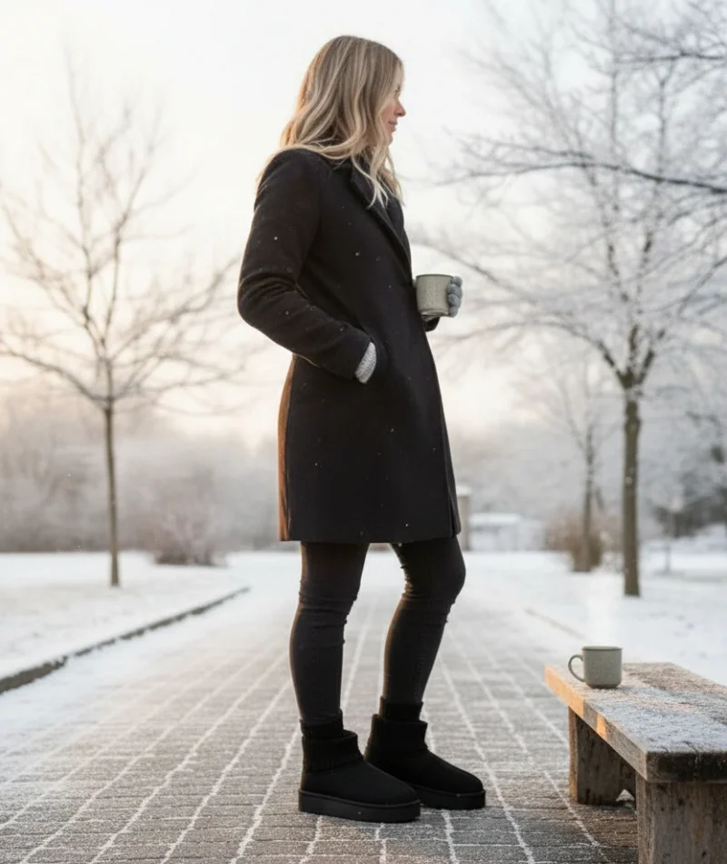 Triko Boğazlı Kalın Taban Kışlık İçi Kürklü Kadın Bot - Siyah