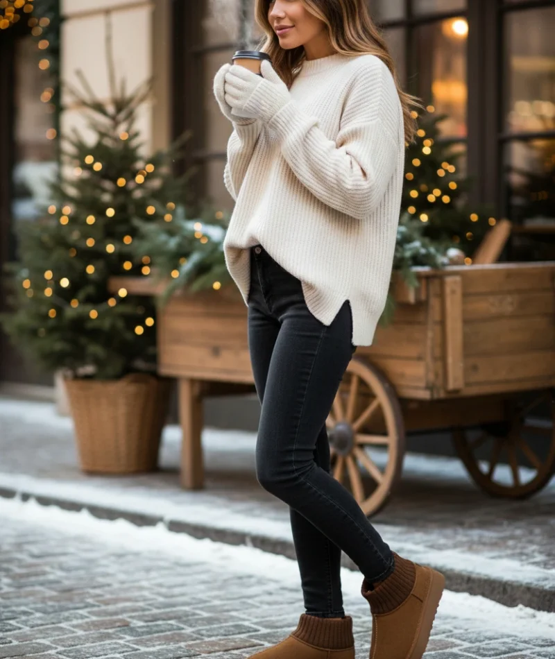 Triko Boğazlı Kalın Taban Kışlık İçi Kürklü Kadın Bot - Taba