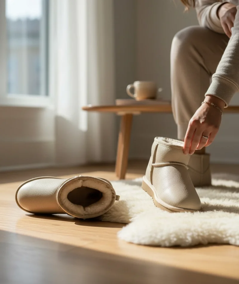 Ultra Mini Classic Süet İçi Kürklü Kadın Bot - Deri Bej