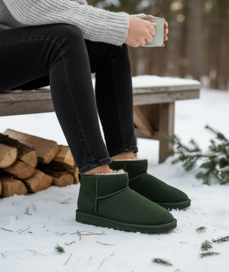 Ultra Mini Classic Süet İçi Kürklü Kadın Bot - Haki