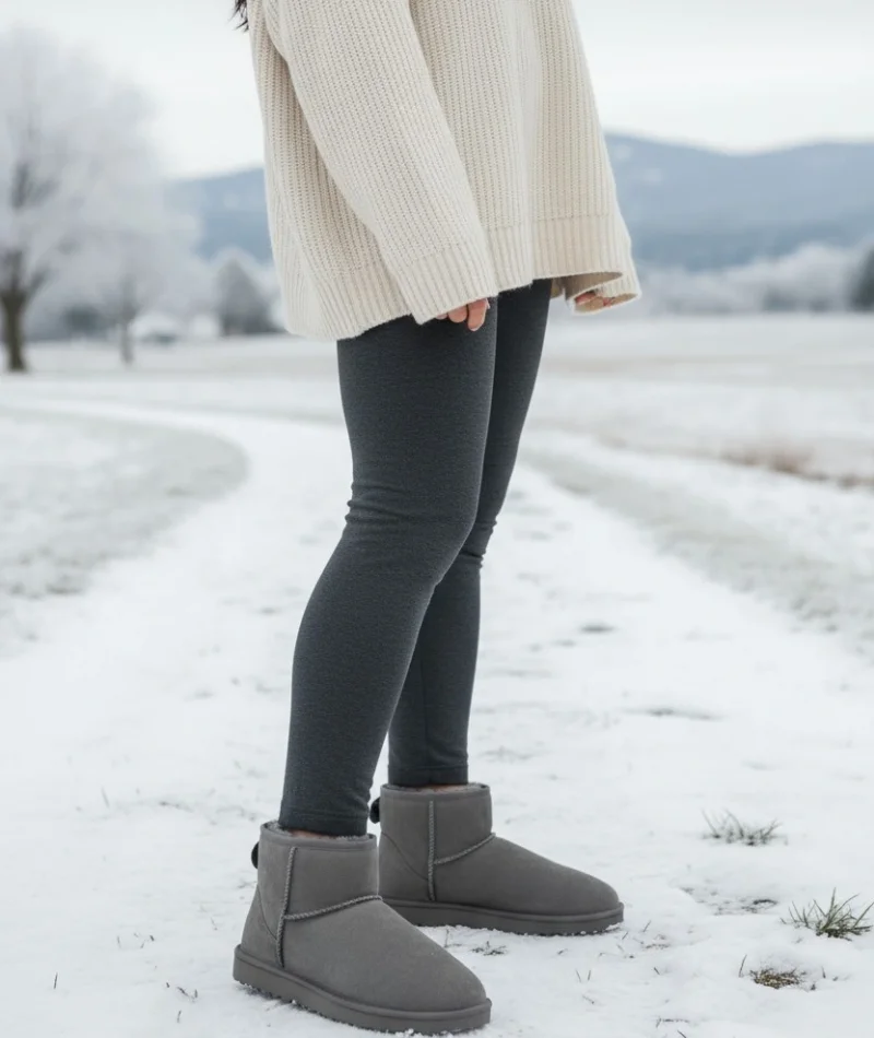 Ultra Mini Classic Suede Fur-Lined Womens Boot - Grey