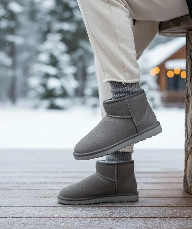 Ultra Mini Classic Suede Fur-Lined Womens Boot - Grey