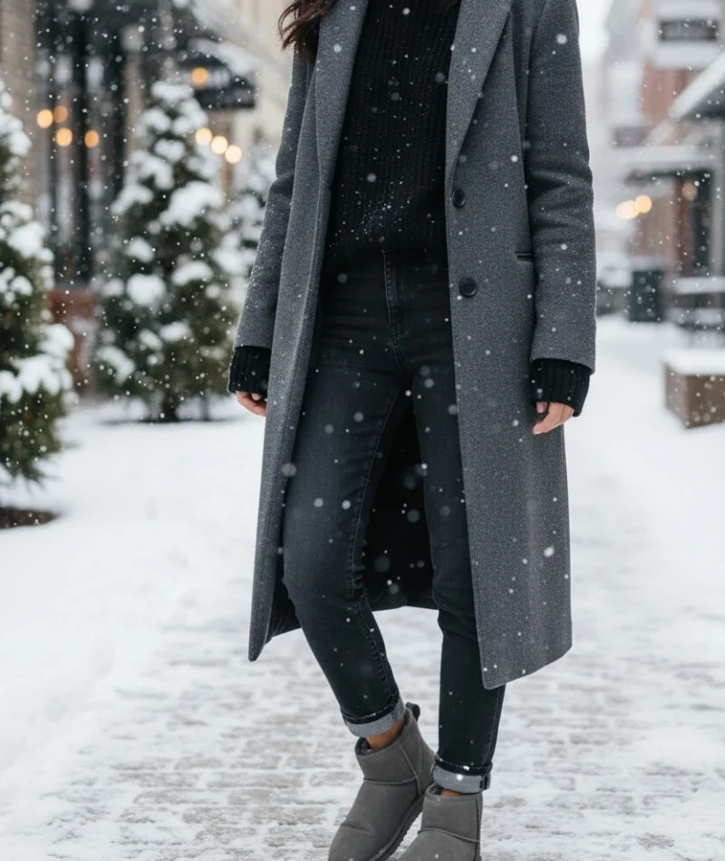 Ultra Mini Classic Suede Fur-Lined Womens Boot - Grey