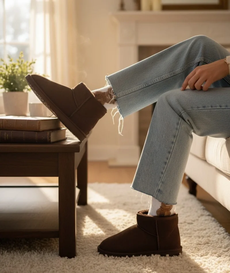 Ultra Mini Classic Süet İçi Kürklü Kadın Bot - Kahve