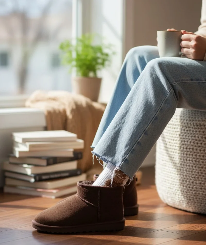 Ultra Mini Classic Süet İçi Kürklü Kadın Bot - Kahve