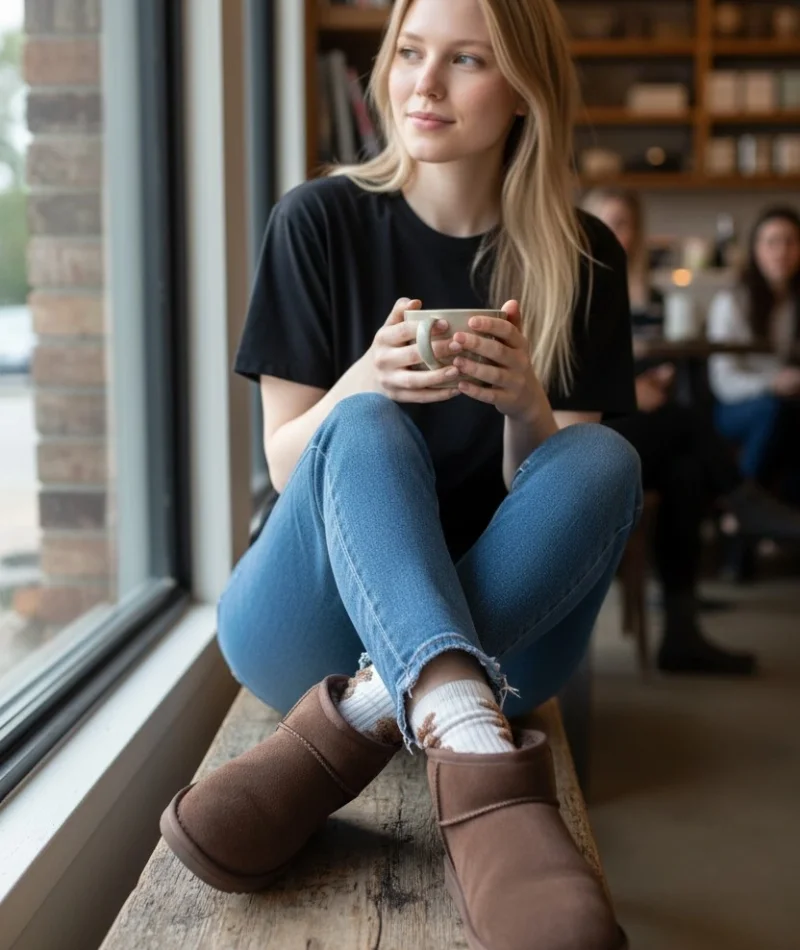 Ultra Mini Classic Süet İçi Kürklü Kadın Bot - Kahve