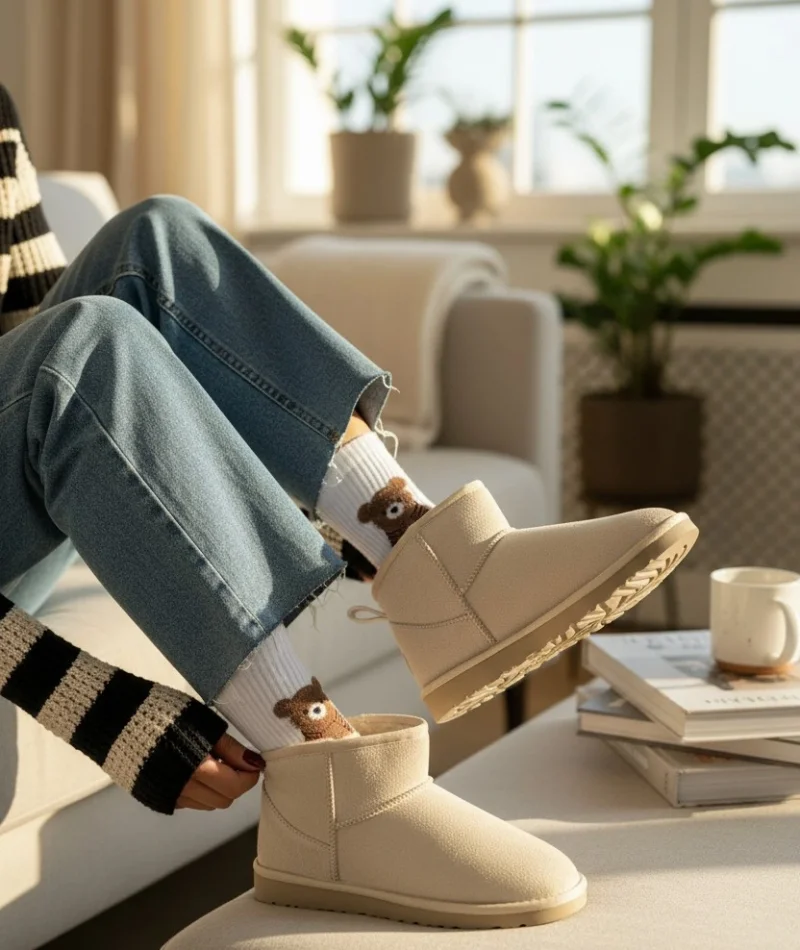 Ultra Mini Classic Süet İçi Kürklü Kadın Bot - Krem