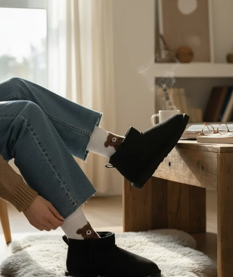 Ultra Mini Classic Süet İçi Kürklü Kadın Bot - Siyah