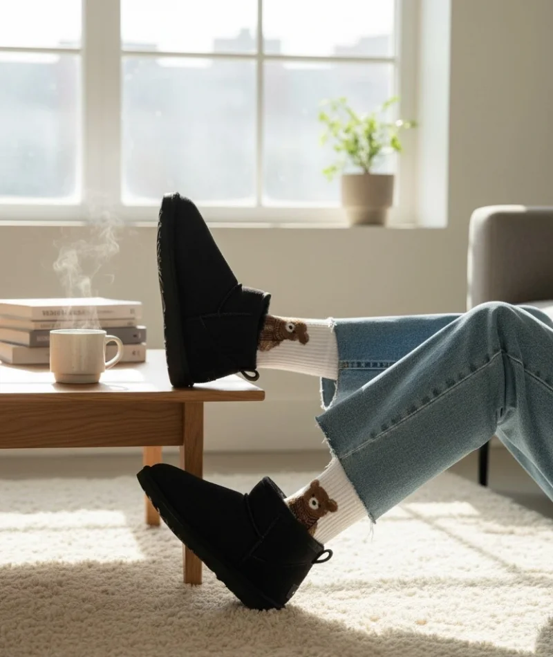 Ultra Mini Classic Süet İçi Kürklü Kadın Bot - Siyah