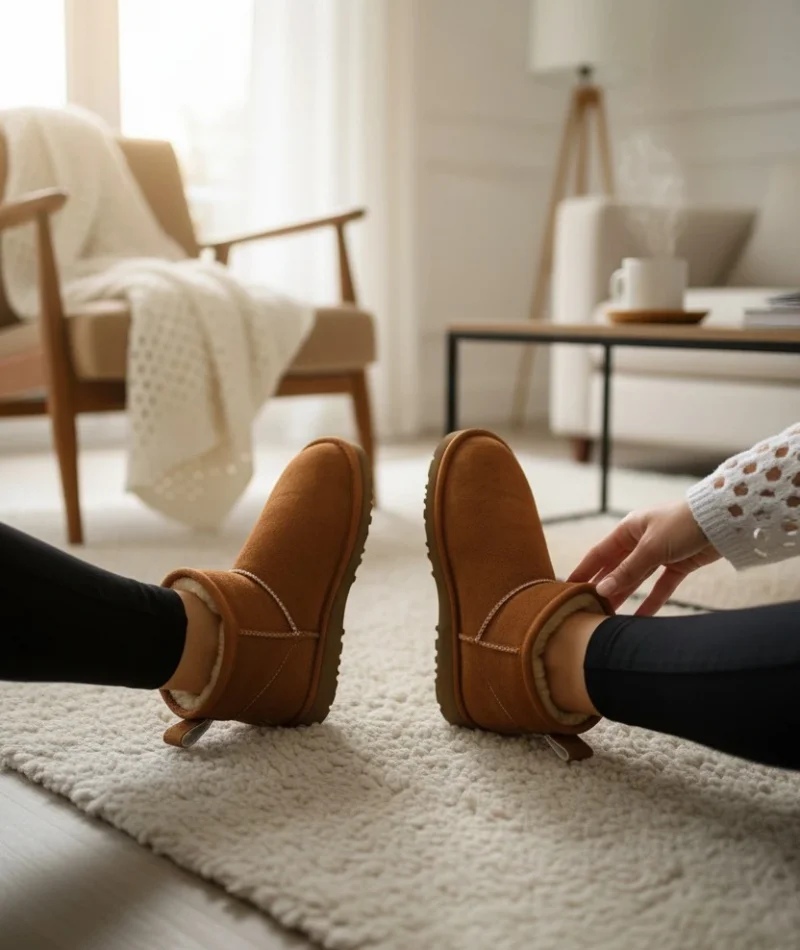 Ultra Mini Classic Süet İçi Kürklü Kadın Bot - Taba