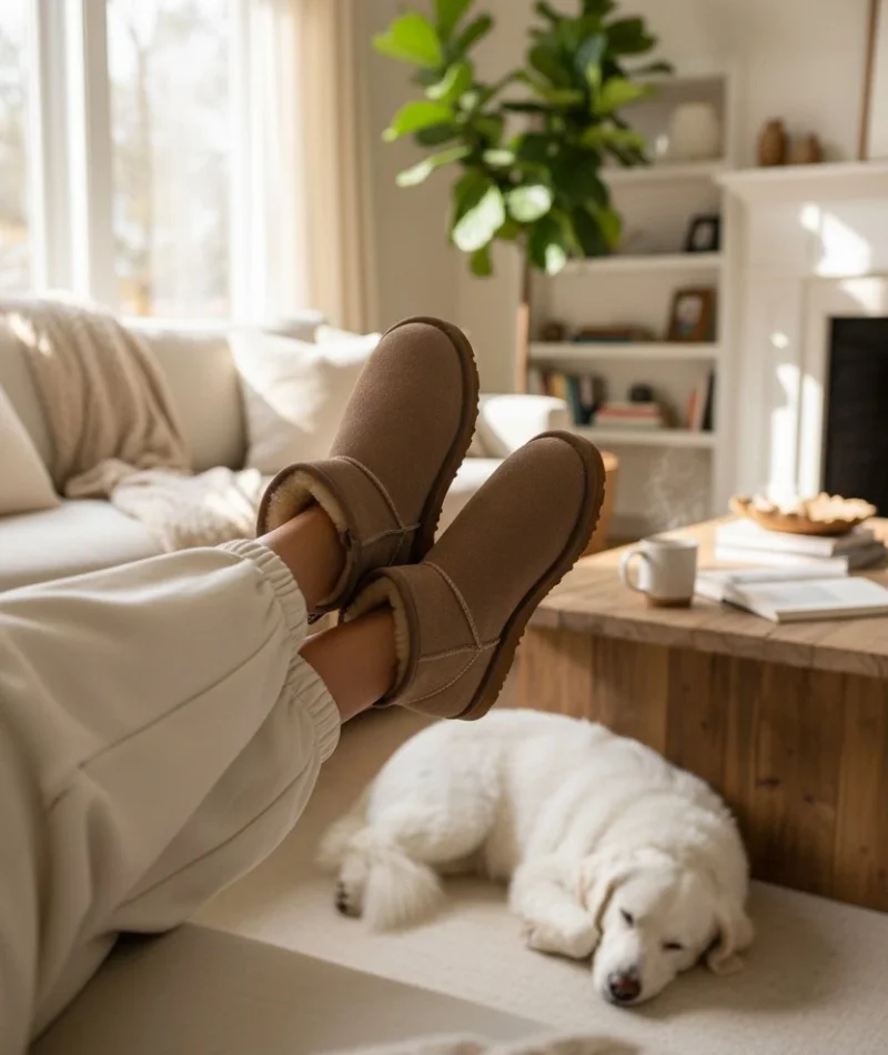 Ultra Mini Classic Suede Fur-Lined Womens Boot - Beige