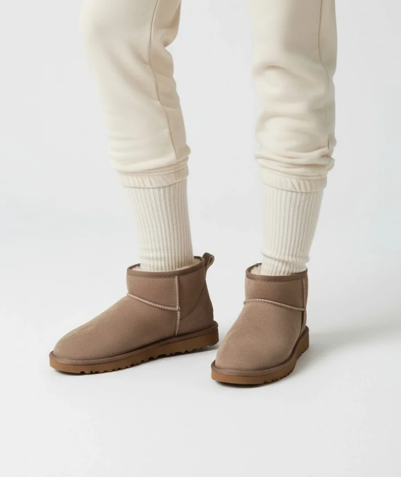 Ultra Mini Classic Suede Fur-Lined Womens Boot - Beige