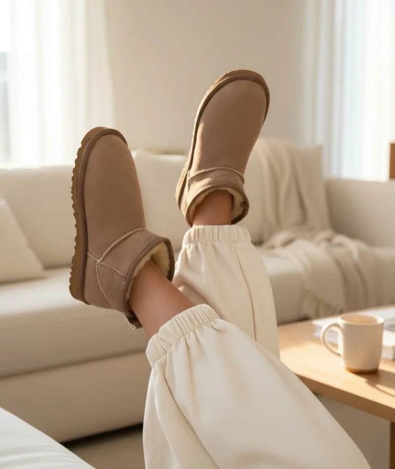 Ultra Mini Classic Suede Fur-Lined Womens Boot - Beige