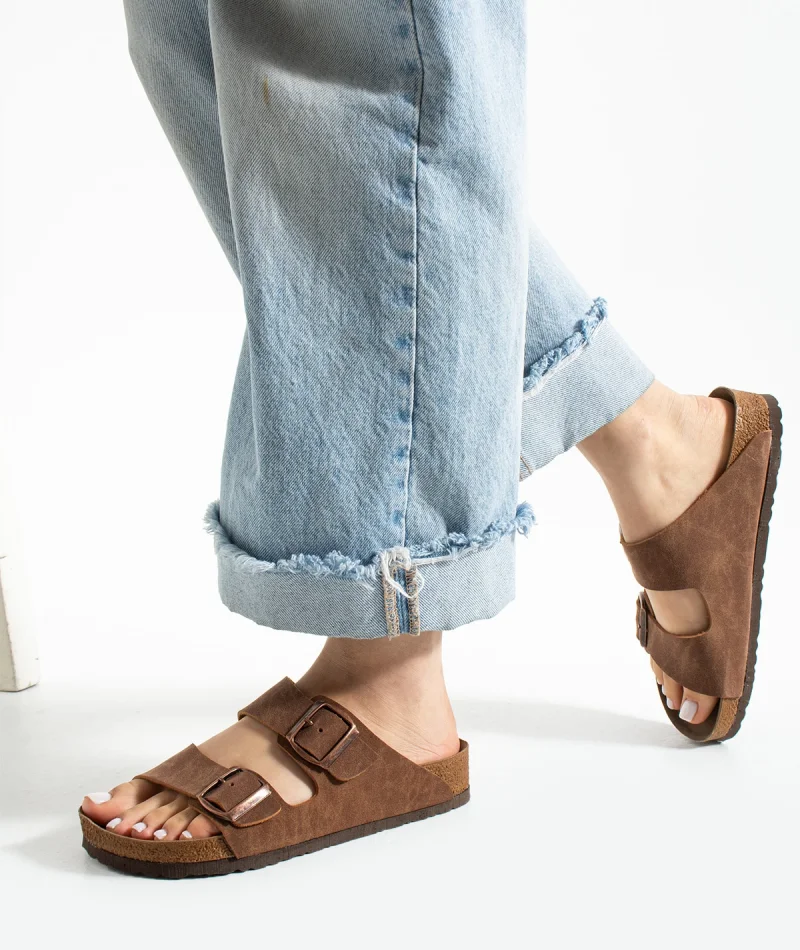 Fuga Comfort Unisex Buckled Slippers - Tabacco