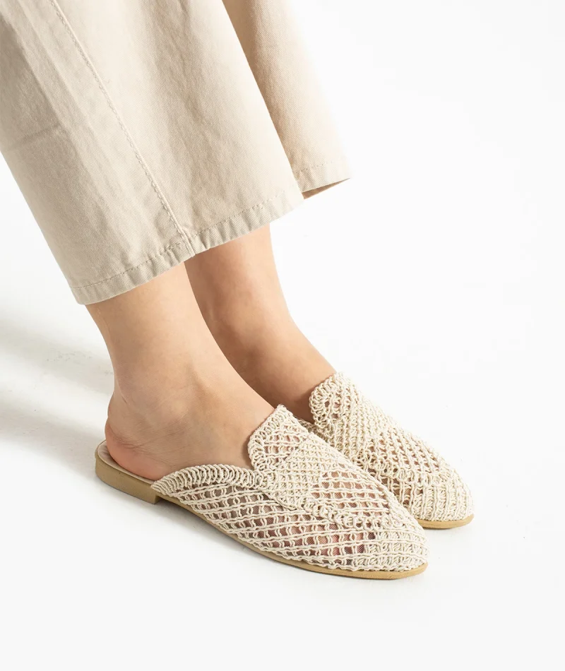 Velora Kadın Hasır Örgü Terlik – Bej Zarafeti