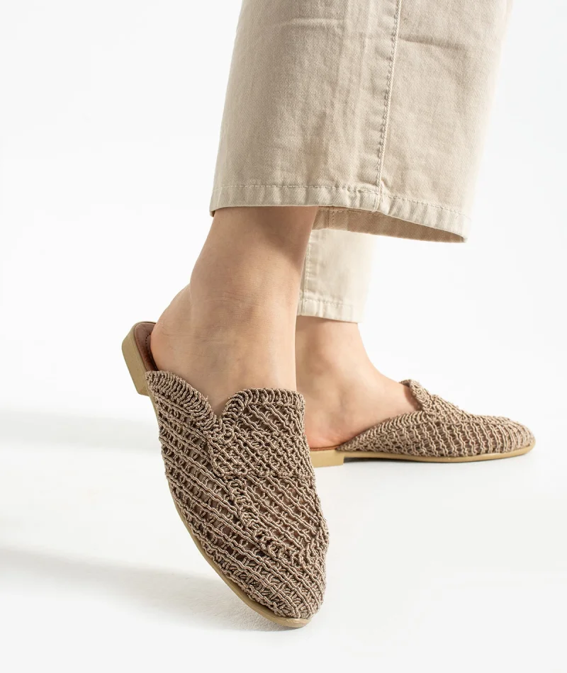 Velora Kadın Hasır Örgü Terlik – Kahve Zarafeti