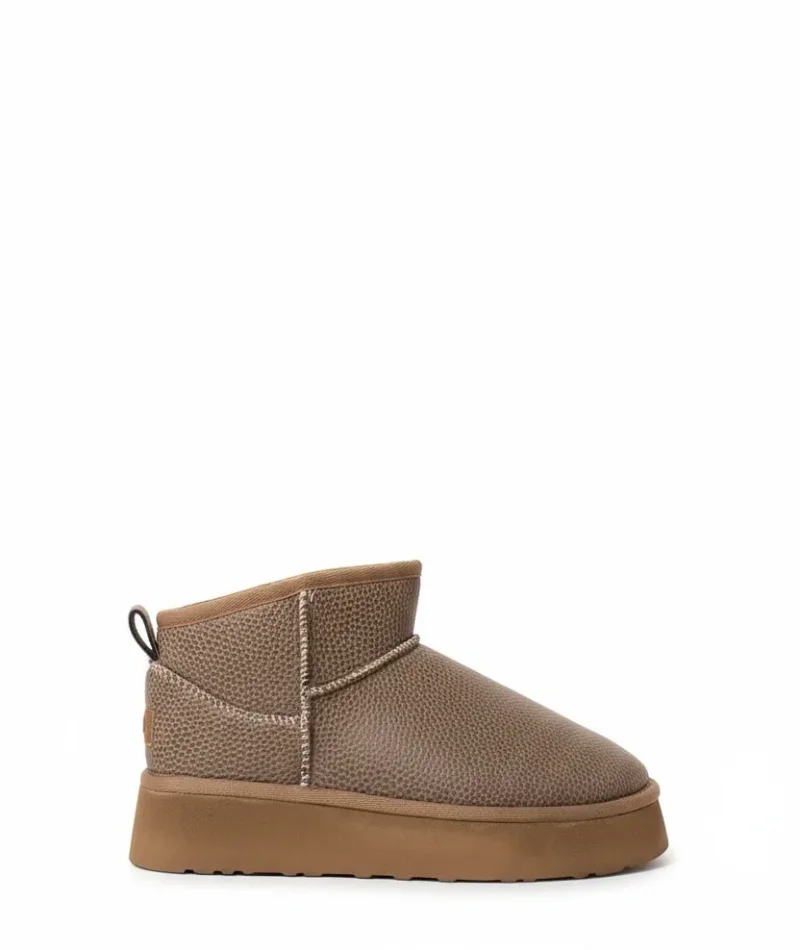 Yüksek Mini Classic İçi Kürklü Kadın Bot - Deri Vizon