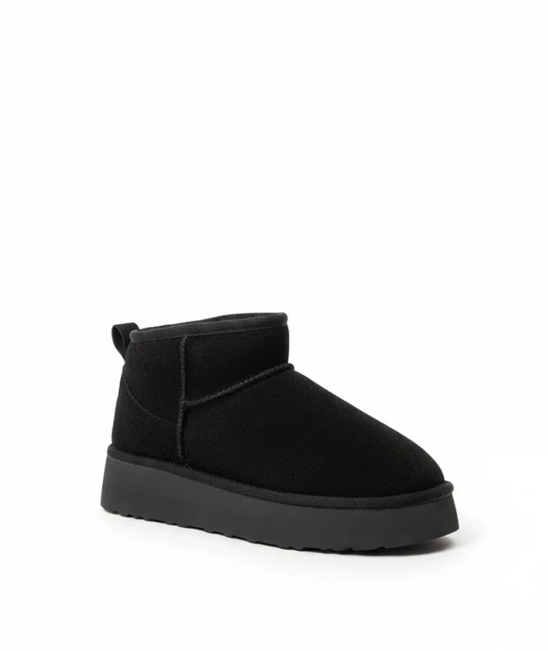 High Mini Classic Suede Fur-Lined Womens Boots - Black