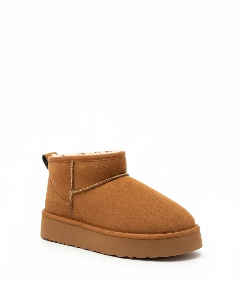 Yüksek Mini Classic Süet İçi Kürklü Kadın Bot - Taba