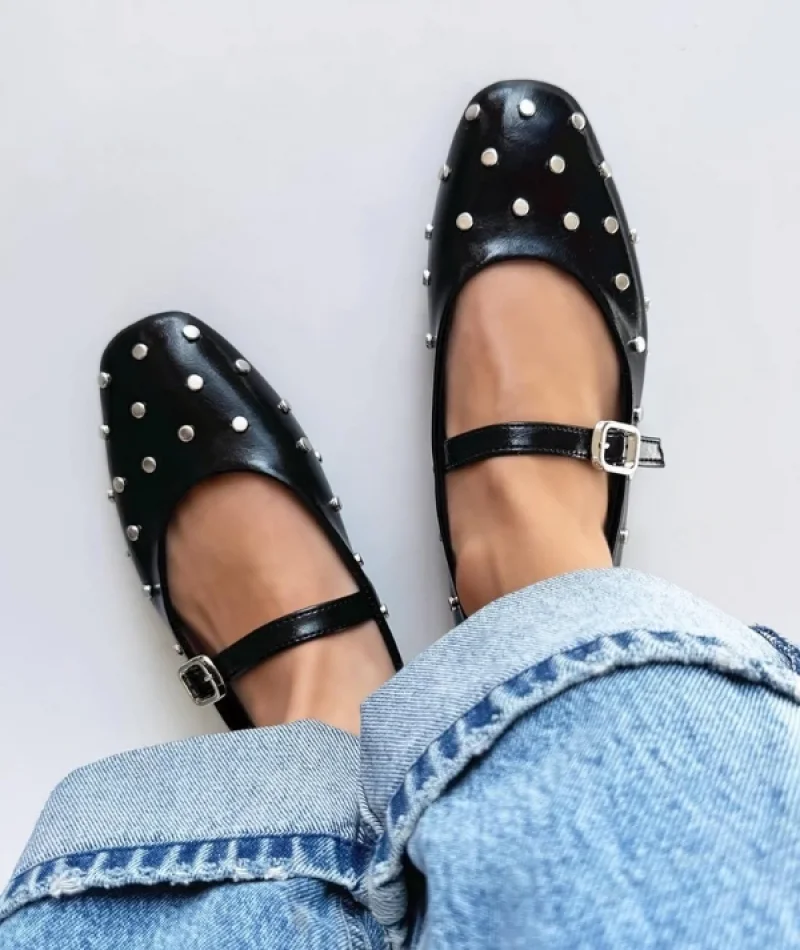 Zımp Kadın Drop Detay Deri Babet Siyah