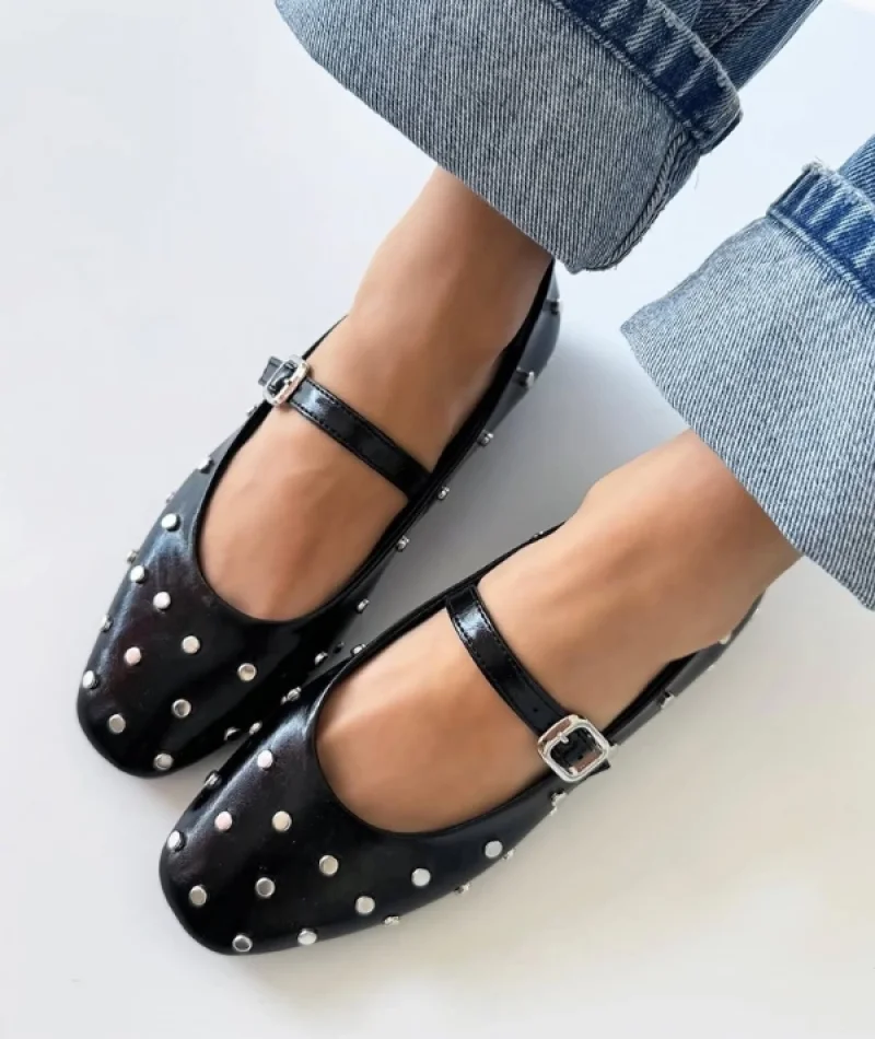 Zımp Kadın Drop Detay Deri Babet Siyah