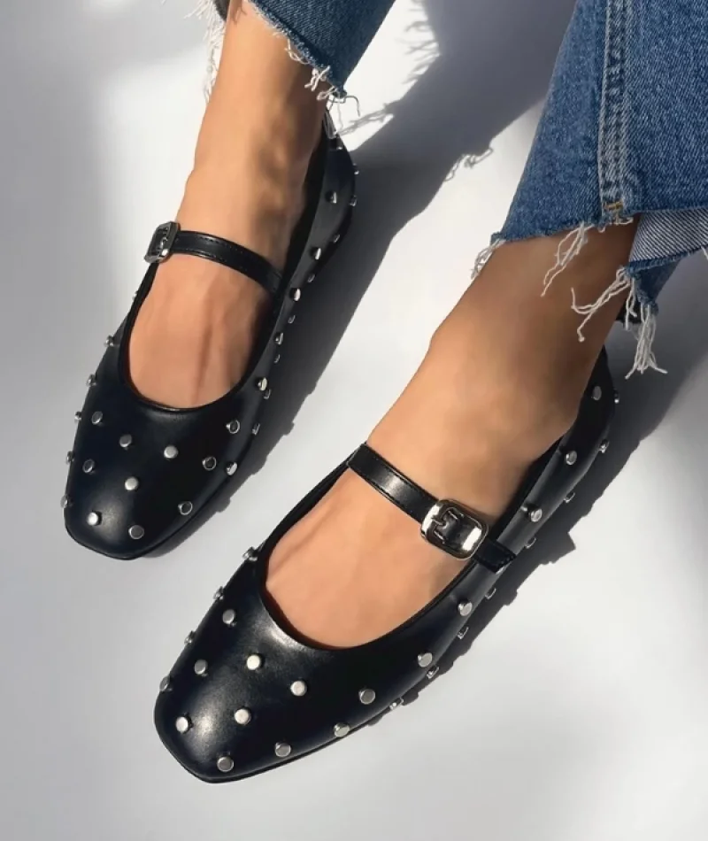 Zımp Kadın Drop Detay Deri Babet Siyah