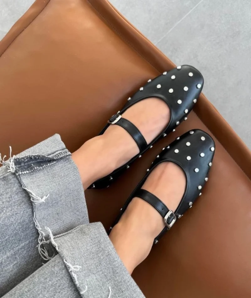 Zımp Kadın Drop Detay Deri Babet Siyah