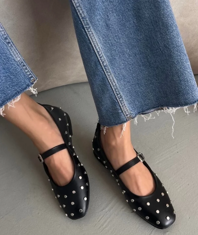 Zımp Kadın Drop Detay Deri Babet Siyah