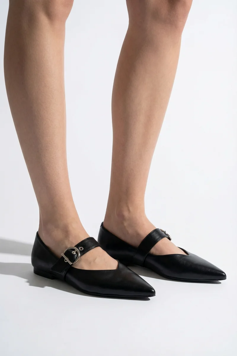 Brano Kadın Kemer Detay Deri Babet Siyah