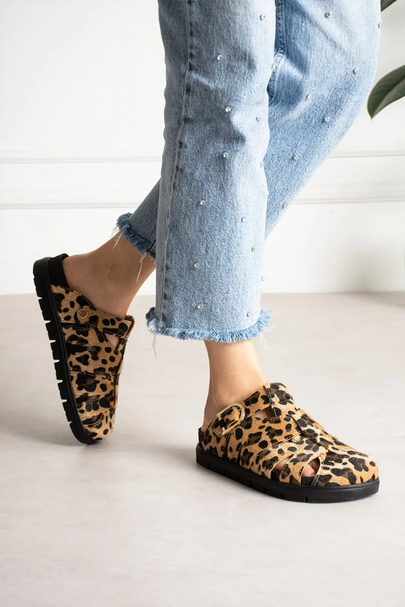 Arven Premium Örümcek Model Terlik - Leopar Kahve