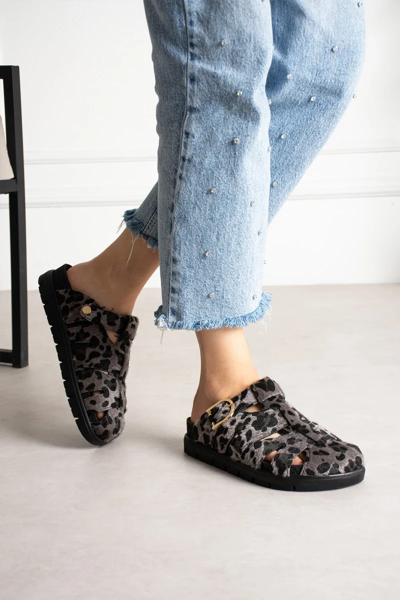 Arven Premium Örümcek Model Terlik - Leopar Gri