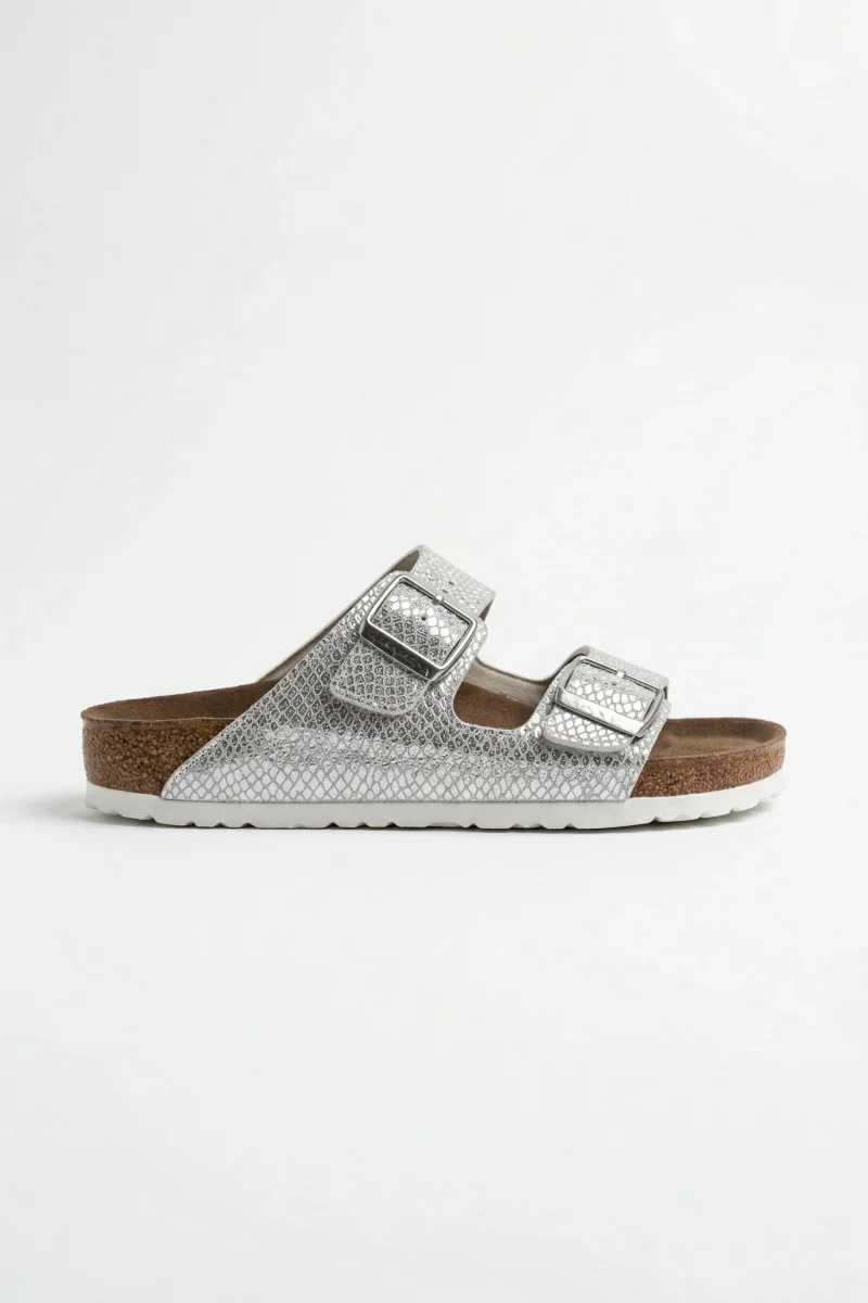 Luxe Kadın Terlik 2 Bantlı Anatomik Taban Rahat Şık Terlik - Gümüş