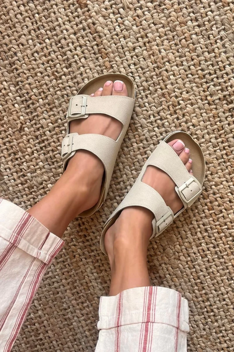 Terra Bej Deri Tozu Günlük Terlik - Dikişli, Ortopedik, Konforlu