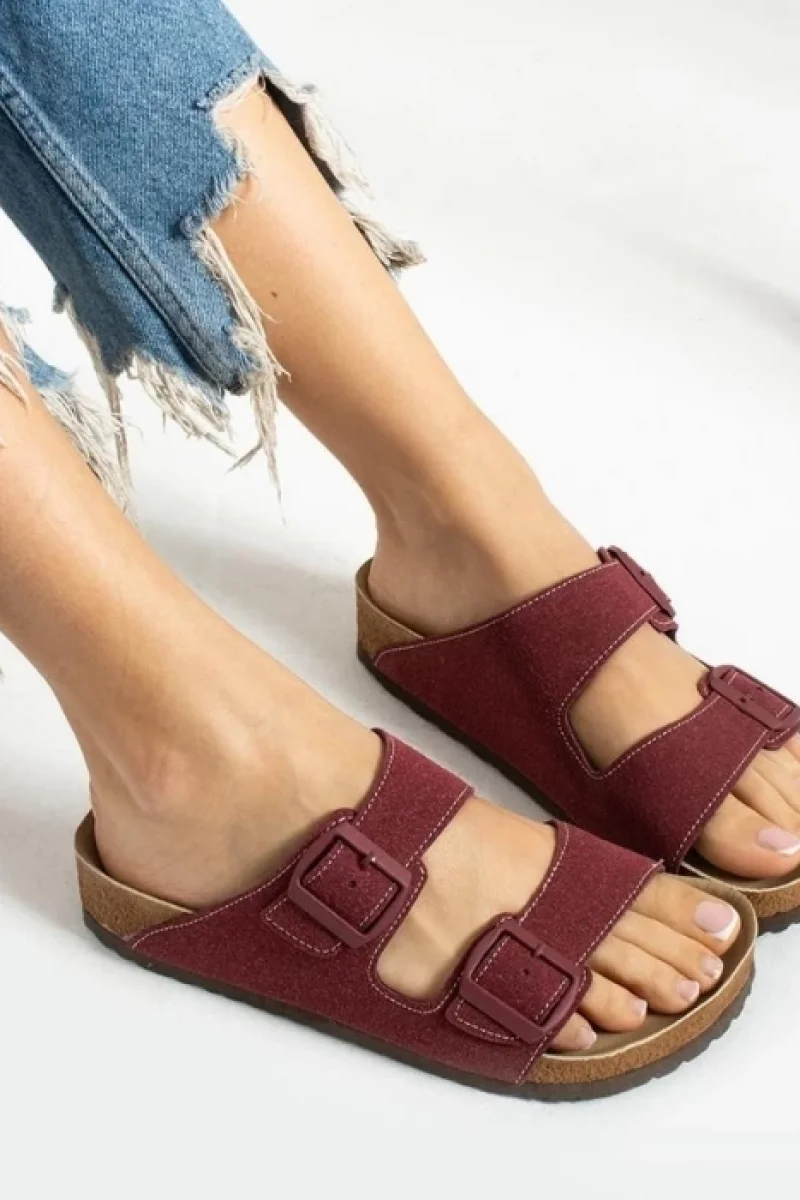 Terra Bordo Deri Tozu Günlük Terlik - Dikişli, Ortopedik, Konforlu
