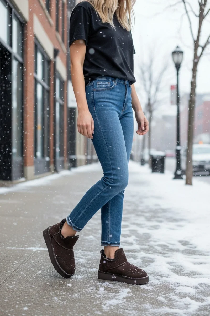 Lusso Kalın Taban Kışlık İçi Kürklü Kadın Bot - Kahve