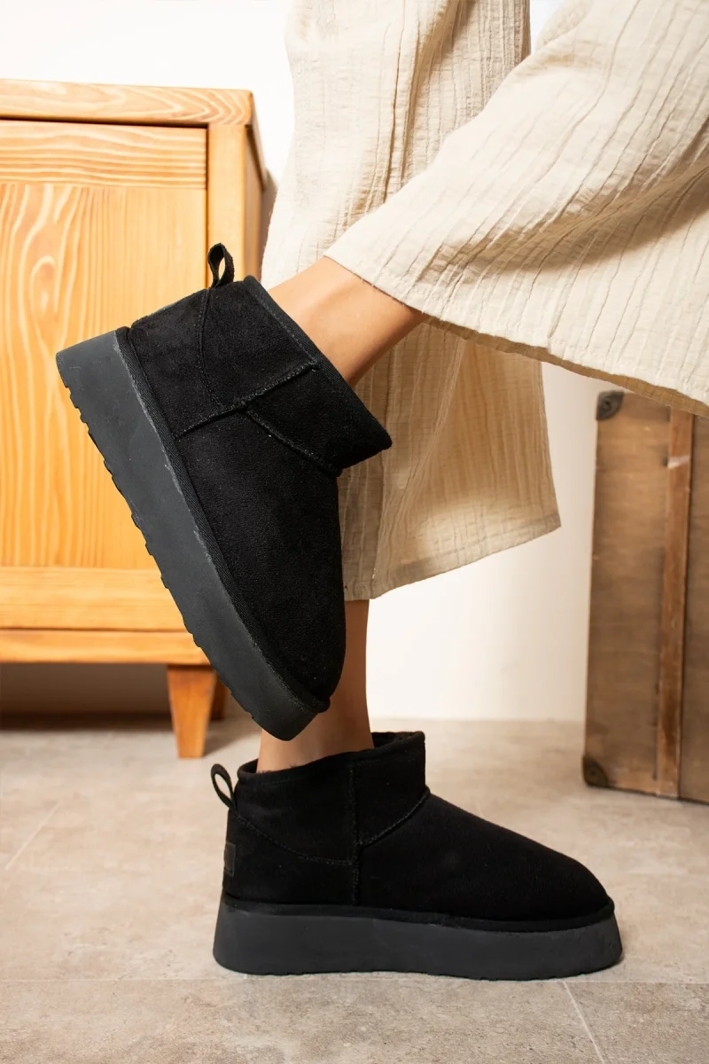 Yüksek Mini Classic Süet İçi Kürklü Kadın Bot - Siyah