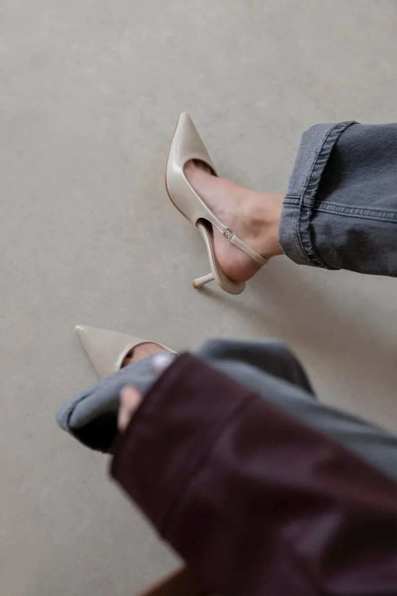 Reya Kadın Kırışık Deri Topuklu Ayakkabı Bej