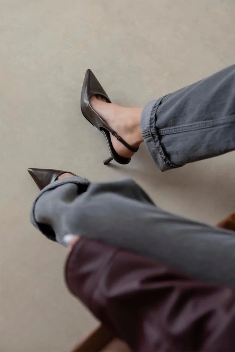 Reya Kadın Kırışık Deri Topuklu Ayakkabı Kahve