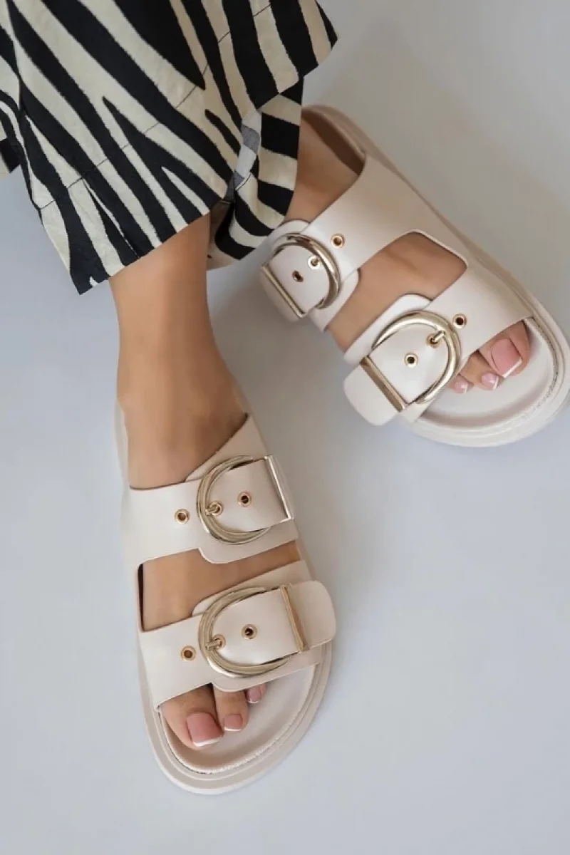 Samira Kadın Terlik Bej – Kaymaz Taban, Yazlık ve Rahat Ortopedik Model