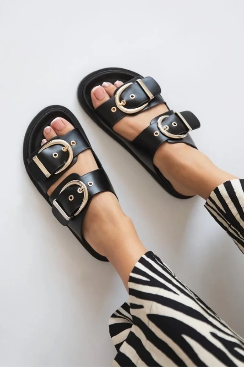 Samira Kadın Terlik Siyah – Kaymaz Taban, Yazlık ve Rahat Ortopedik Model