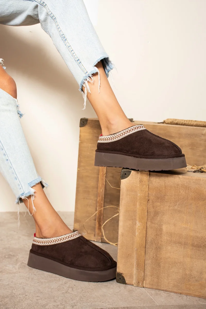 Tazzy Classic Süet Tüylü Kadın Bot - Kahve