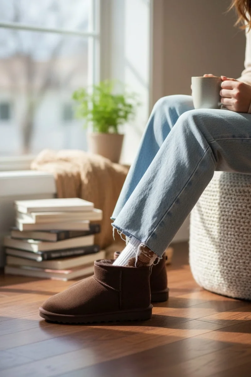 Ultra Mini Classic Süet İçi Kürklü Kadın Bot - Kahve