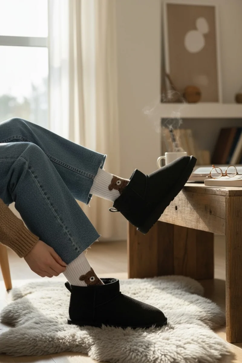 Ultra Mini Classic Süet İçi Kürklü Kadın Bot - Siyah